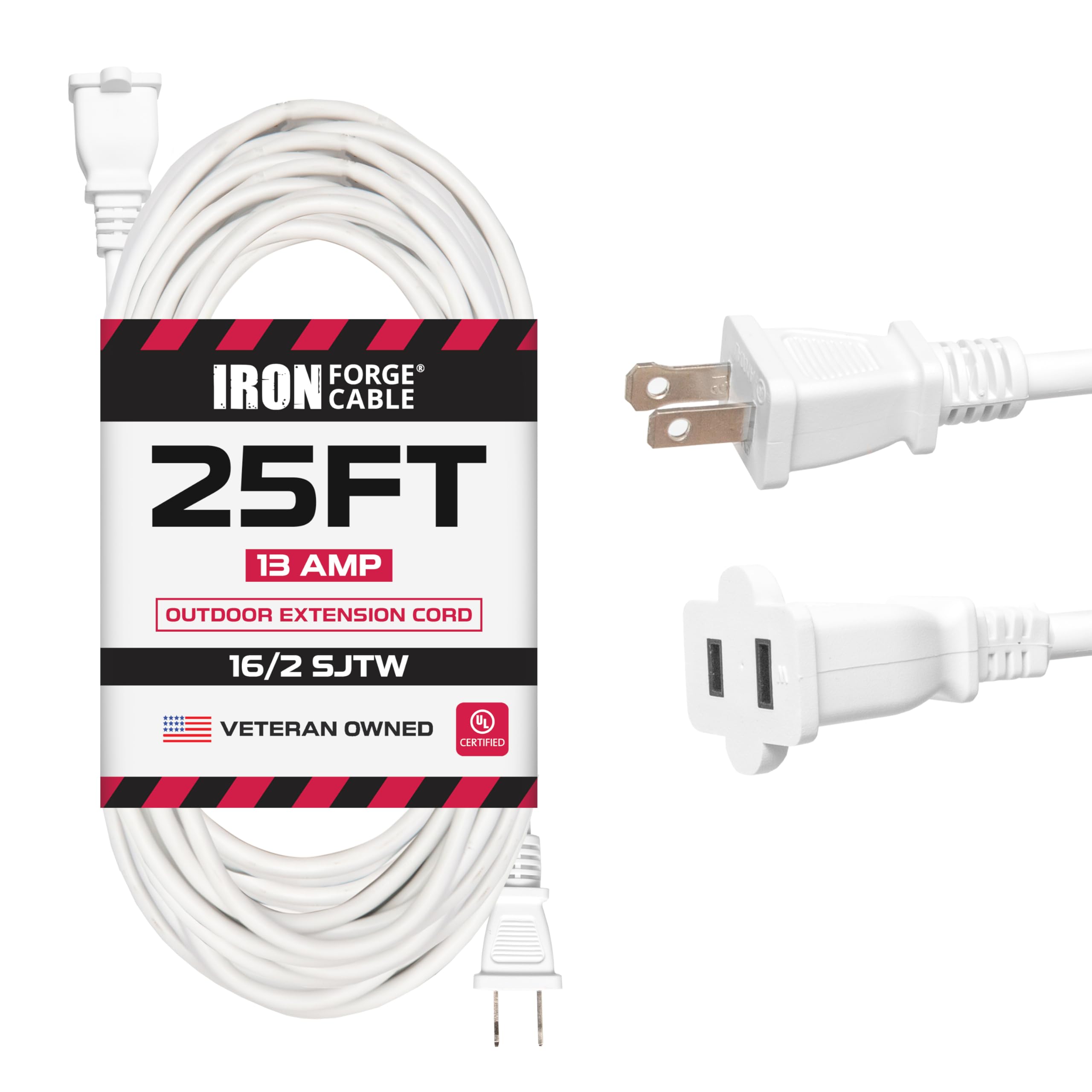Iron Forge Cable 2 Prong Outdoor Extension Cord 25 Ft   16 Gauge 13 Amp Heavy Duty Power Extension Cords   Sjtw   Great For Outd
