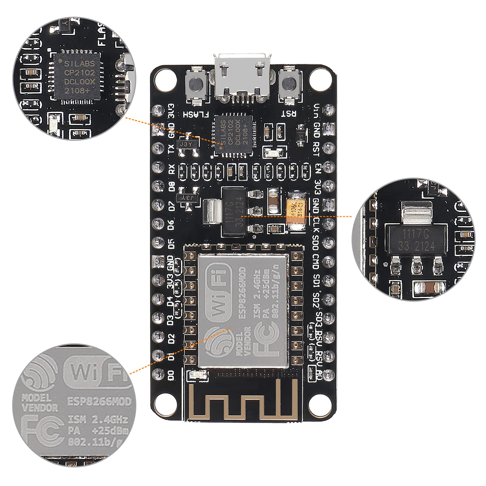 Dorhea 4Pcs Esp8266 Esp 12F Development Board Internet Nodemcu Wifi Serial Wireless Module Nodemcu 12F Cp2102 Based On Esp8266 W