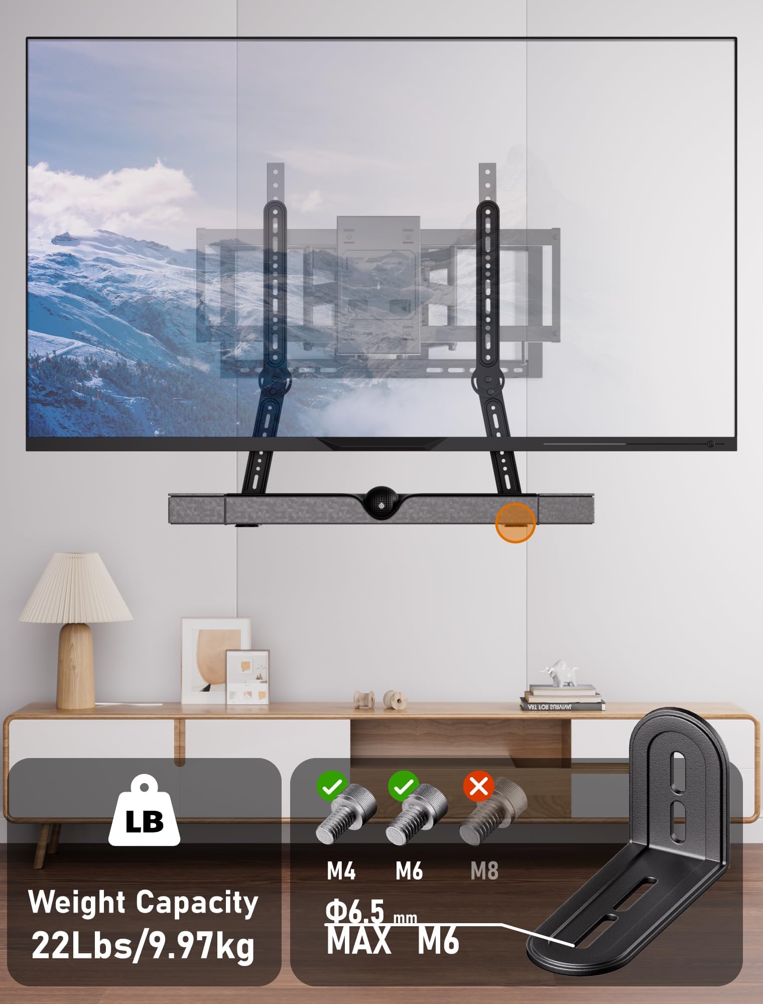 Kamiwi Soundbar Mount Bracket,Soundbar Mounts Under Tv Or Above Tv,Soundbar Tv Mount With 180 Adjustable Extension Plates And L