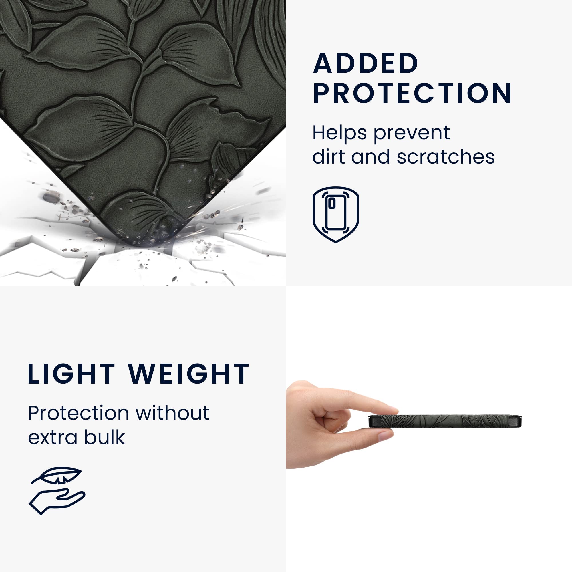 Kwmobile Case Compatible With Kobo Libra 2 Case   Ereader Cover   Embossing Flowers Green