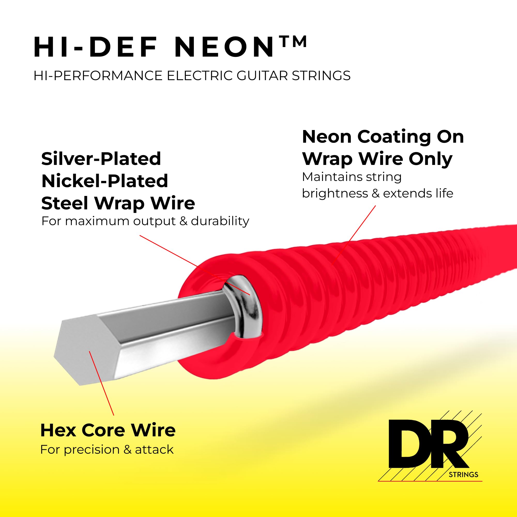 Dr Strings Hi-Def Neon Red Electric Heavy Strings (Nre11)