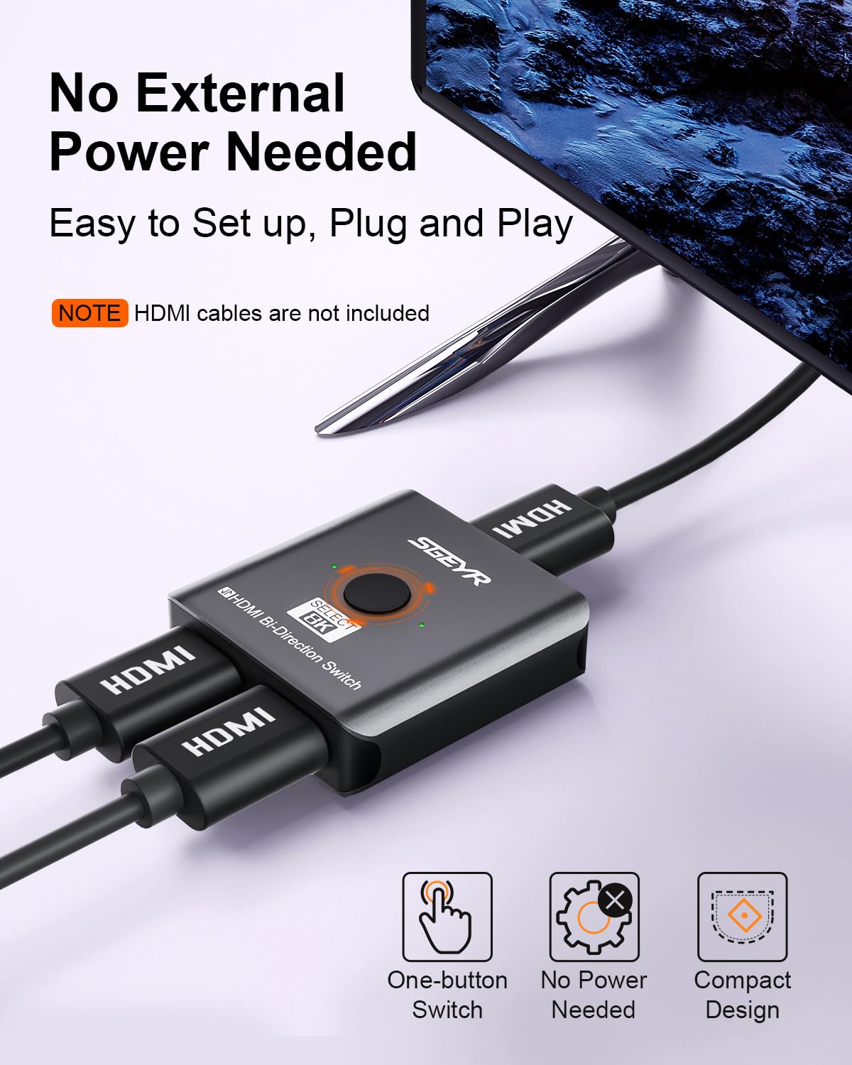 Sgeyr Hdmi Switch, 8K Hdmi Switcher 2 In 1 Out,Hdmi 2.1 Switch Selector,Aluminum Hdmi 2.1 Splitter Bi Directional Ultra Hd, Support 8K@60Hz,48Gbps, Compatible With Ps5/4,Xbox,Roku