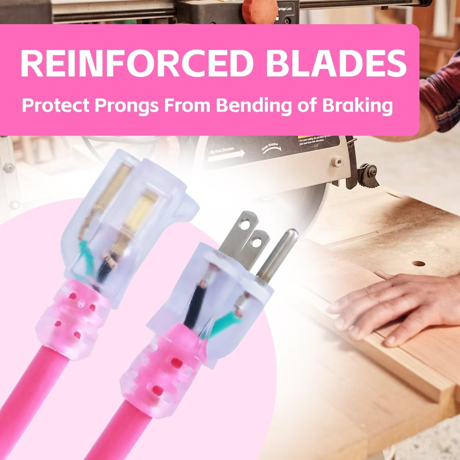 Ultra Explorer Indoor Extension Cord Waterproof 6 Ft, 12 Gauge Heavy Duty Pink Extension Cord Sjtw, Flexible Cold Resistant 3 Pr