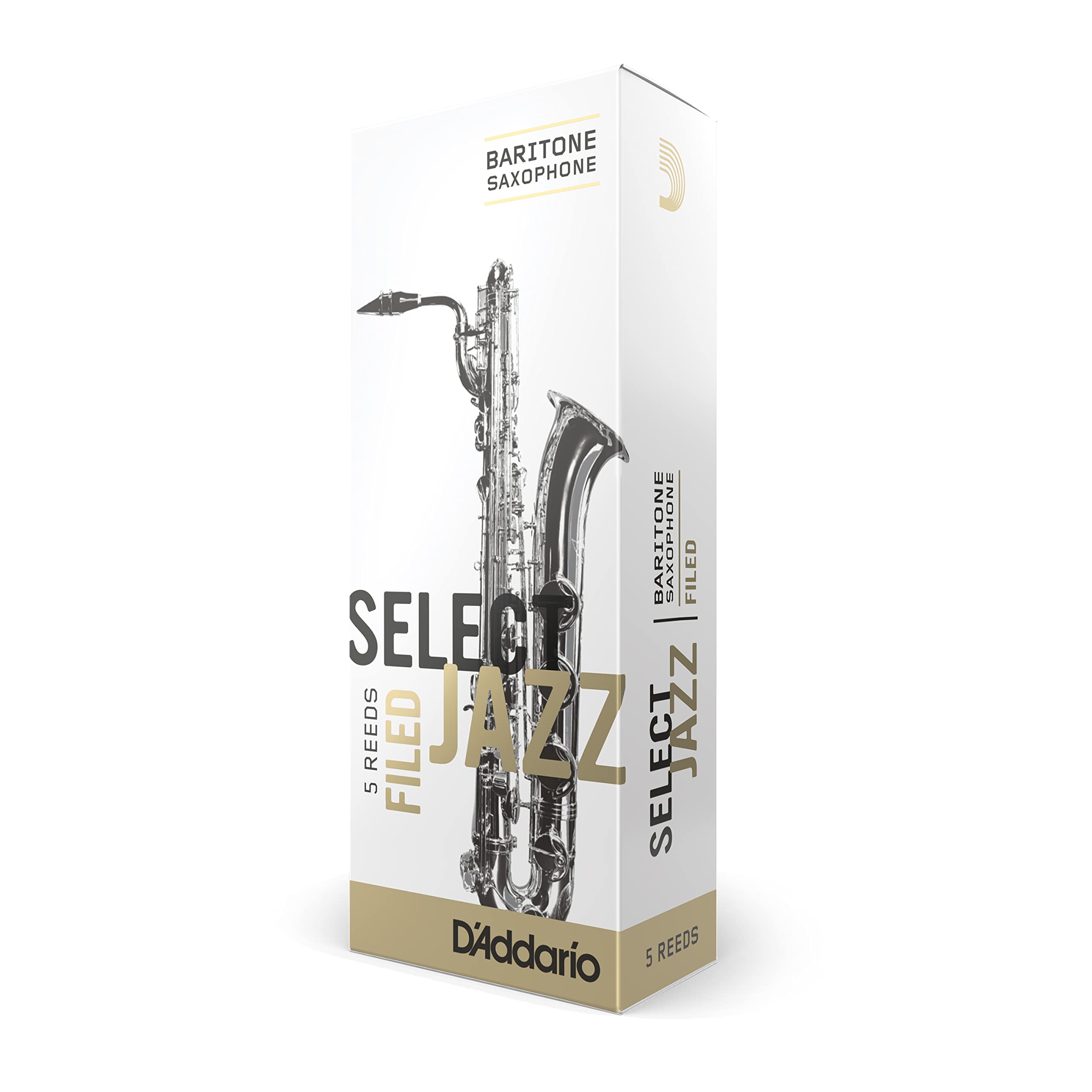DAddario Select Jazz Baritone Sax Reeds, Filed, Strength 4 Strength Soft, 5-pack