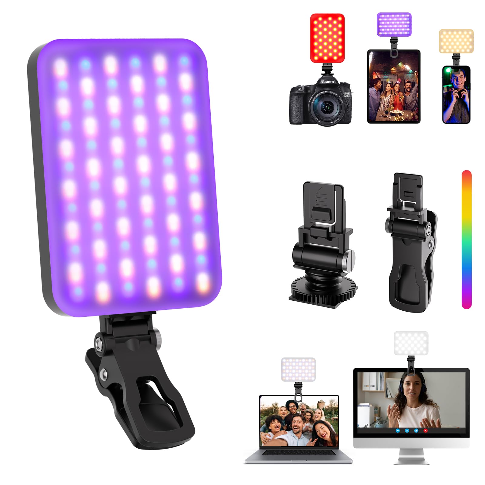 Selfie Light   Bansine Usb Rechargeable Rgb Led Phone Light   Portable Photo Light With 97+ Cri, 2500K 6500K Color Temperature F