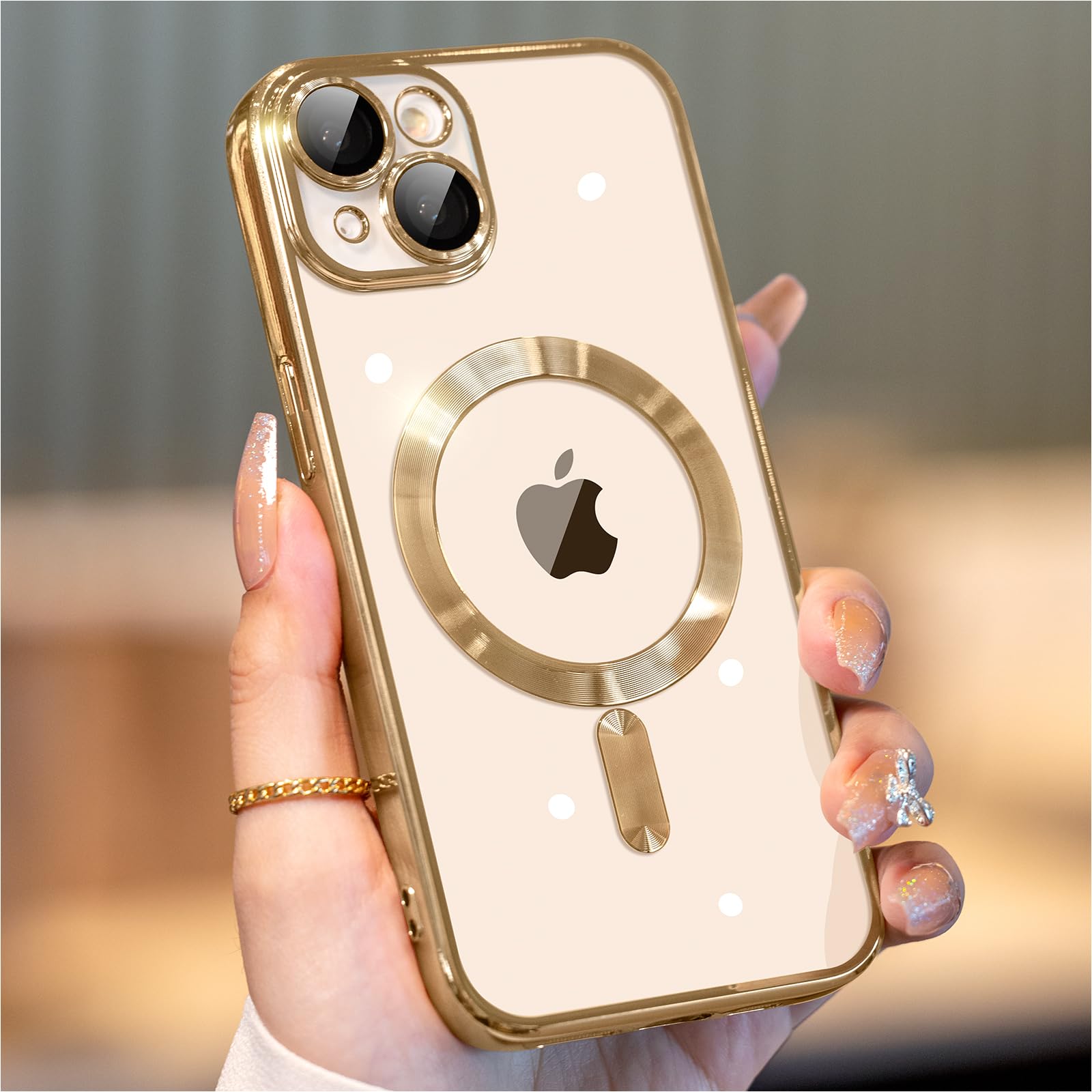 Waldeng For Iphone 15 Case With Integrated Camera Lens Protector, [Compatible With Magsafe] [Original Iphone Exterior], Crystal