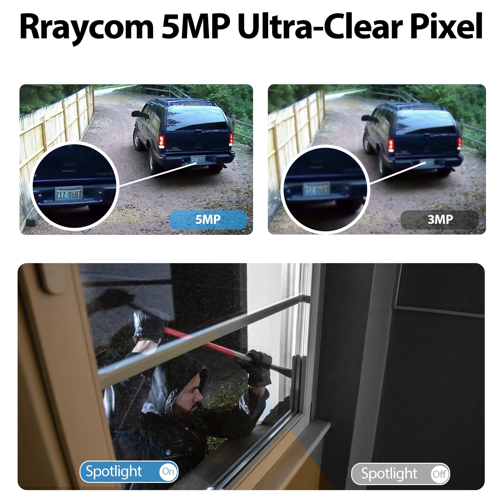 Rraycom 5Mp Outdoor Camera Wireless,2560X1920P Battery Powered Wifi Surveillance Camera For Home Security System With Siren Alarm, Ai Motion Detection,Color Night Vision,Ip66 Waterproof Cloud/Sd