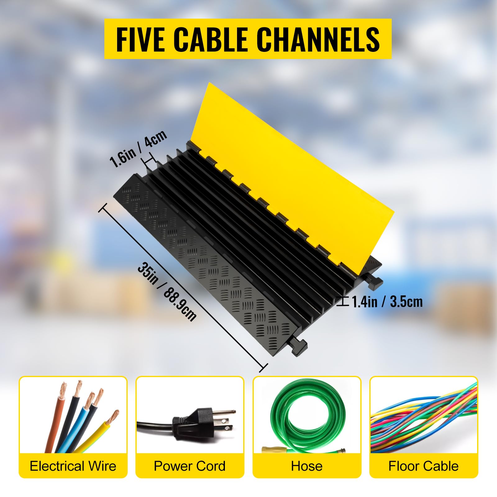 Vevor 5 Channel Cable Protectors Extreme Rubber Cable Ramps Heavy Duty Protective Cable Wire Cord Ramp Driveway Rubber Traffic S