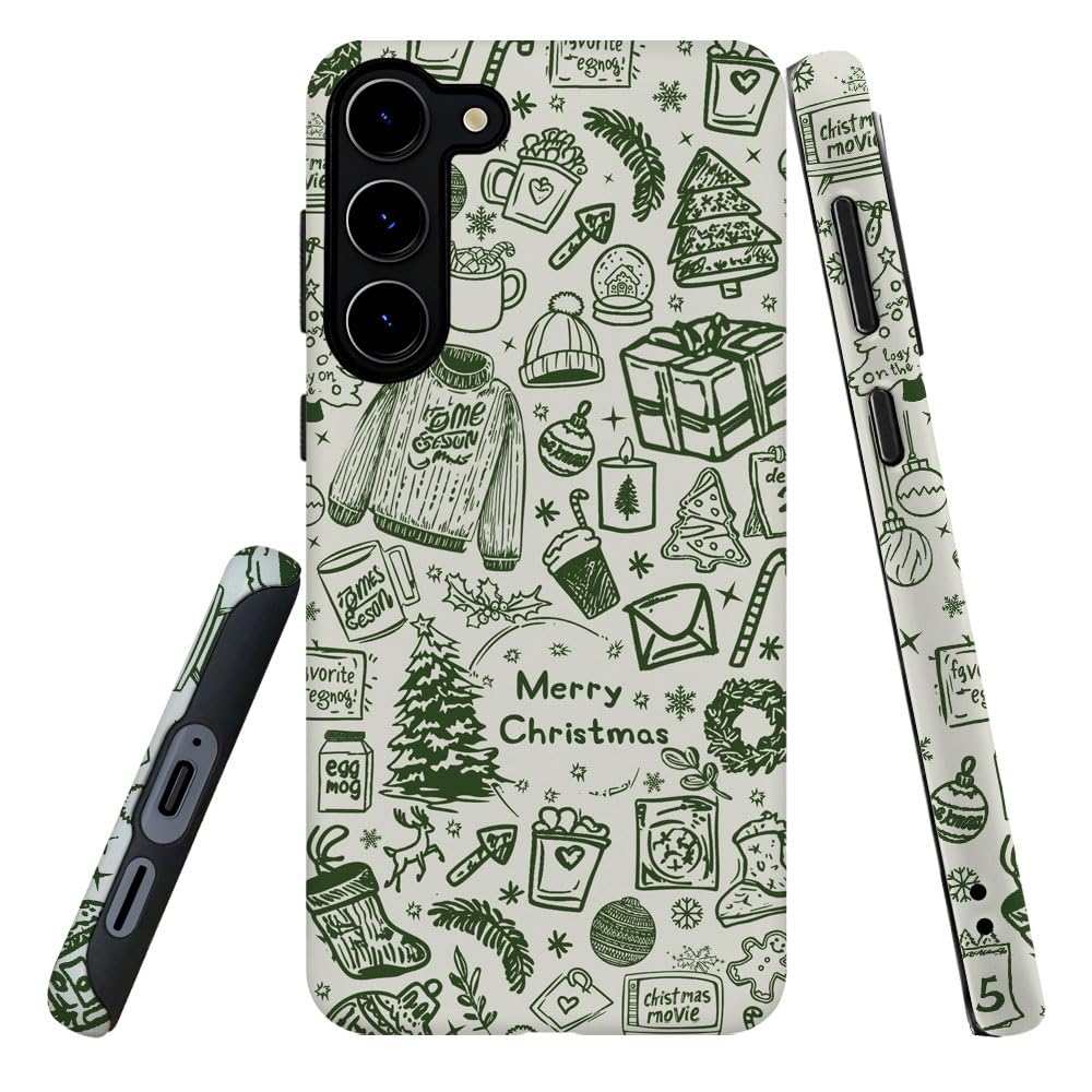 DJSOK Compatible with Samsung Galaxy S23,Frosted PC Anti-Scratch Shockproof Case - Christmas Green Hat Tree