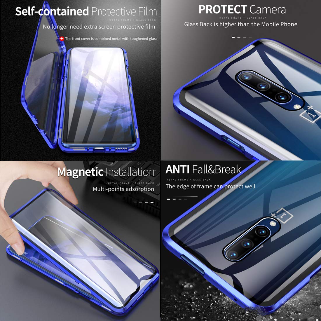 Omio For Oneplus 7 Pro Magnetic Case Metal Frame Tempered Glass Screen Protector Full Cover For Oneplus 7 Pro Case 360 Protectio