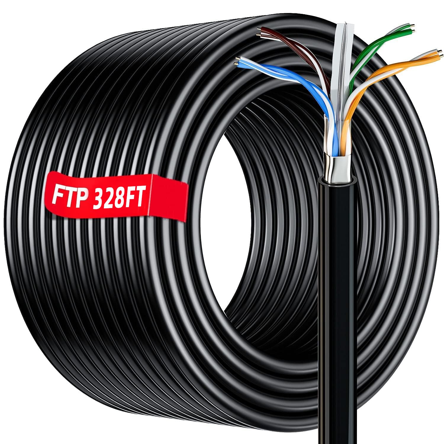 Meipek Cat 6 Outdoor Ethernet Cable 328 Ft, Ftp Cat 6 Shielded Cable 23 Awg, Heavy Duty, Waterproof, Direct Burial, In Ground, U