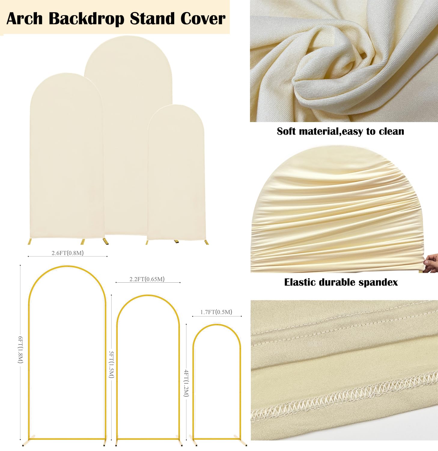 Maiangel Set Of 3 Wedding Arch Cover Spandex Fitted Stretchy Arch Stand Covers,2 Sided Round Top Chiara Backdrop Cover For Party