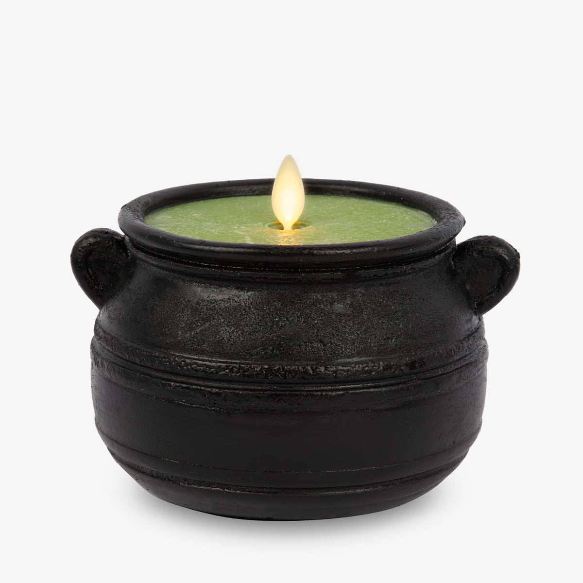 Luminara Green Potion Flameless Led Candle Cauldron Frosted Matt Black Painted Halloween Decoration Moving Flame Candle 5.7'' X 