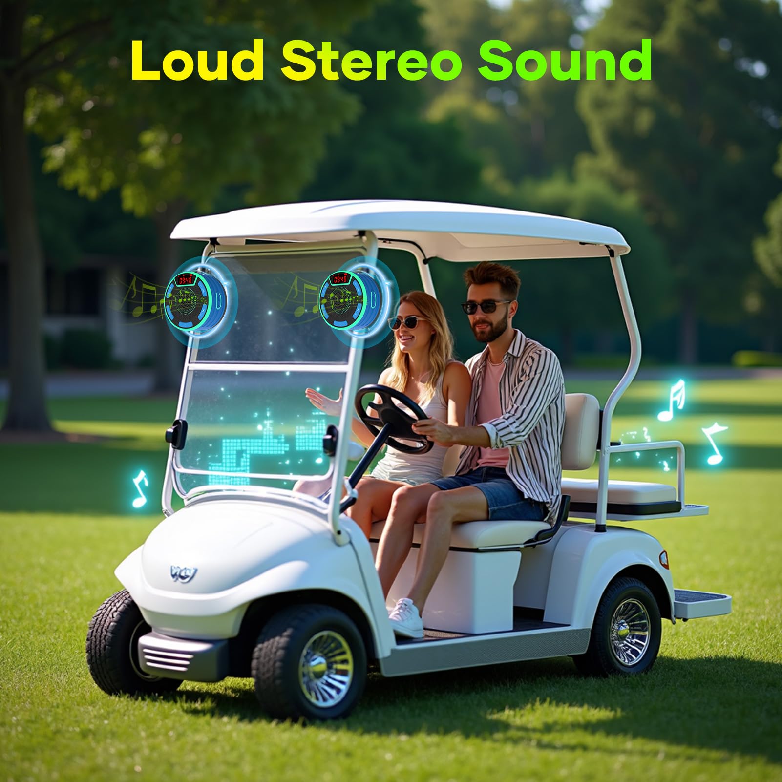Basspal Magnetic Golf Cart Speaker, Ipx7 Waterproof Bluetooth Speaker With Led Display, Shockproof, Loud Stereo Sound, Golf Cart