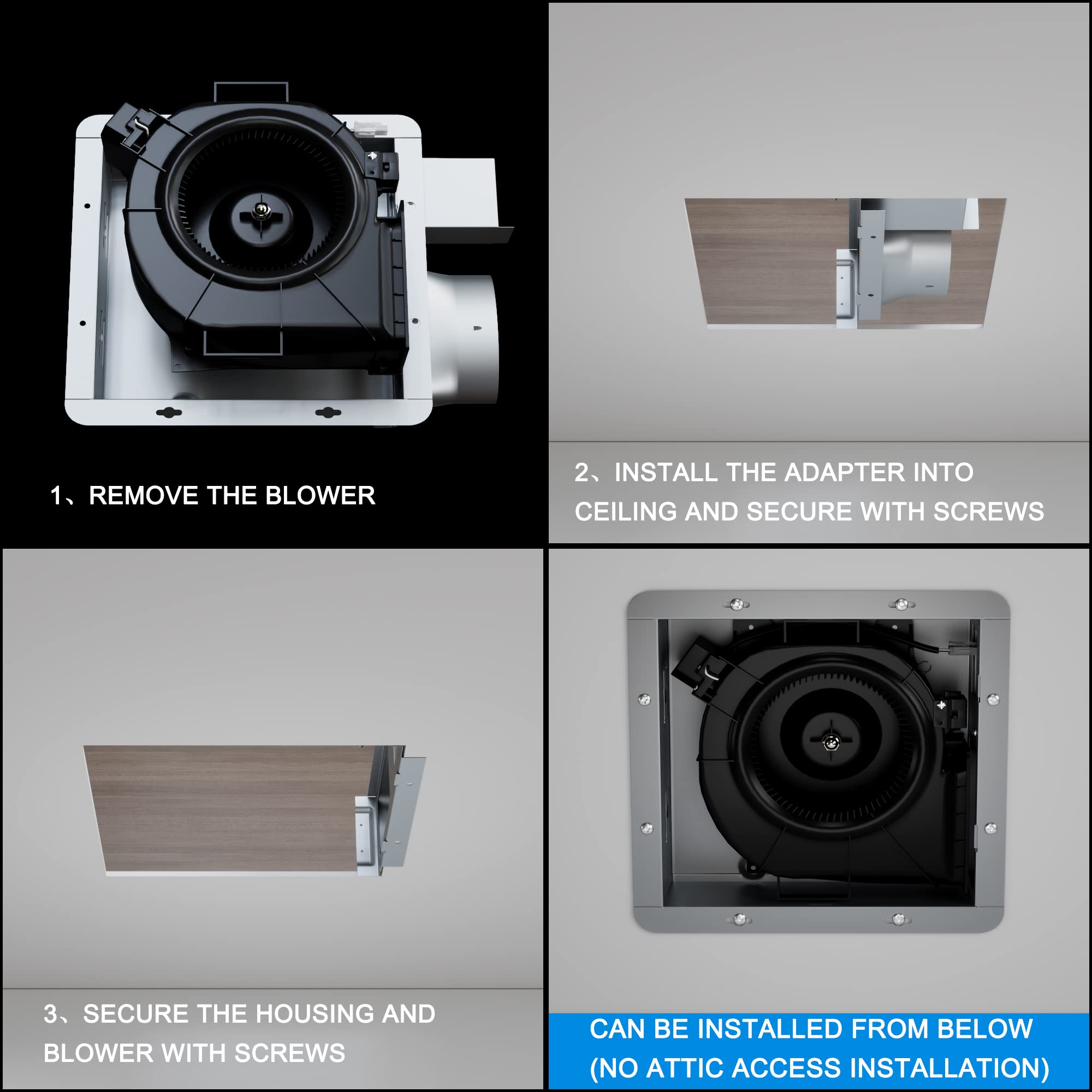 Tech Drive Bathroom Fan 50 80 100 Cfm Dc Energy Saving Motor,Very Quiet Ventilation And Exhaust Fan, Ceiling Or Wall Mounted Fan