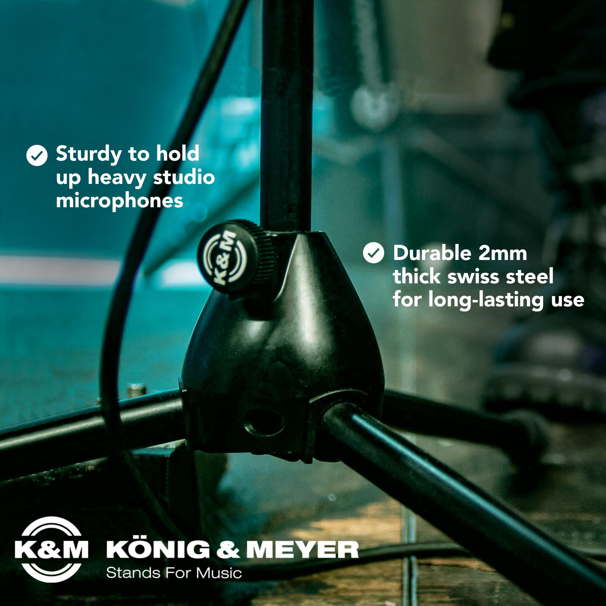 K&M Konig & Meyer 21060.500.55 Tripod Microphone Stand With Boom Arm | Easy Clutch Height Adjustment | Folding Leg Design | Zinc