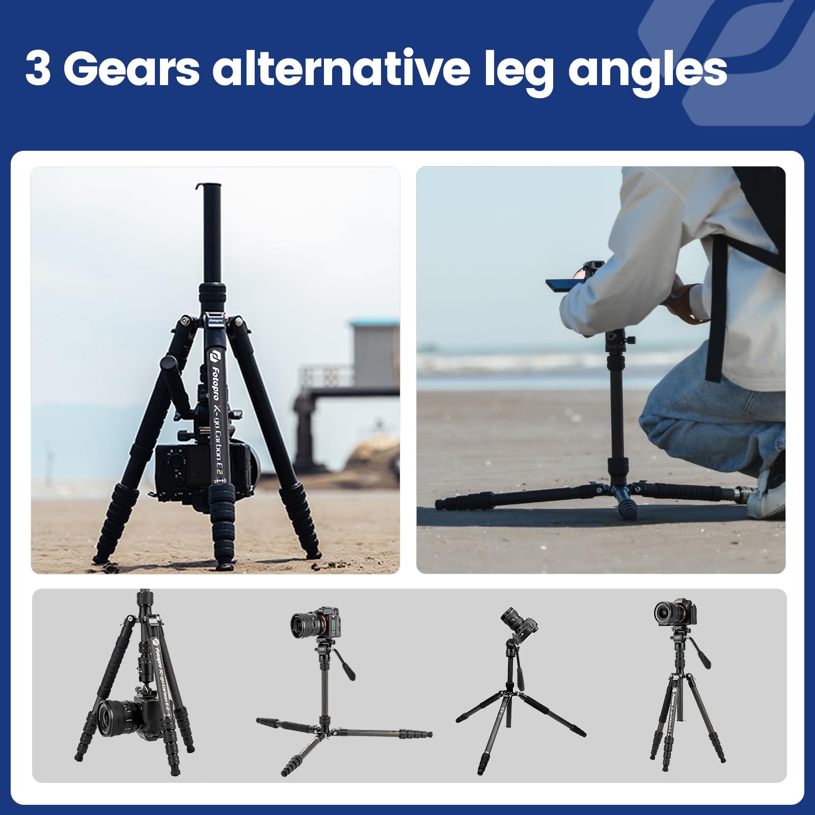 Fotopro 59'' Carbon Fiber Travel Tripod, Compact Camera Tripod With Fluid Head, Detachable Monopod With Quick Release Plate And