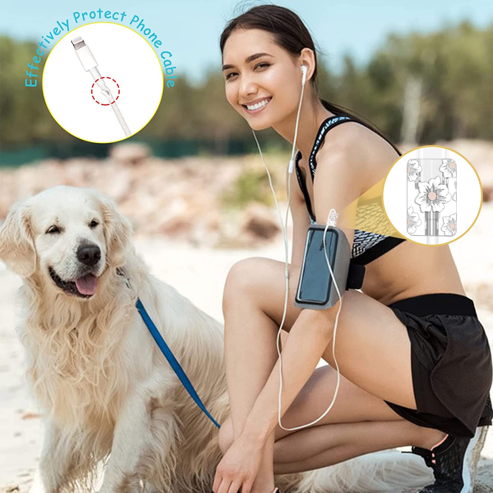 Cute Flowers Diy Protectors Cable Protector For Iphone Charger,Elegant White Camellia Pattern,Data Cable Usb Charger Data Line E