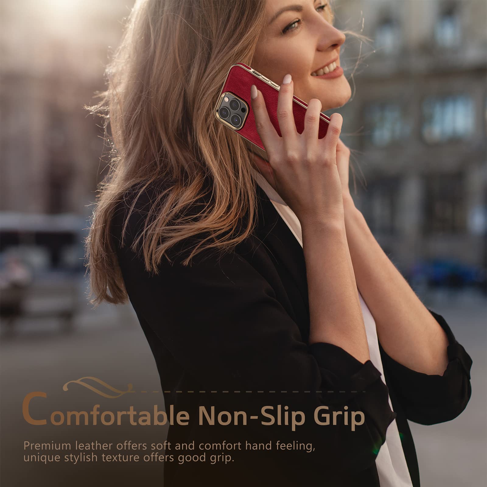 LOHASIC Phone Case for iPhone 14 Pro Slim Faux Leather Red 6.1 inch