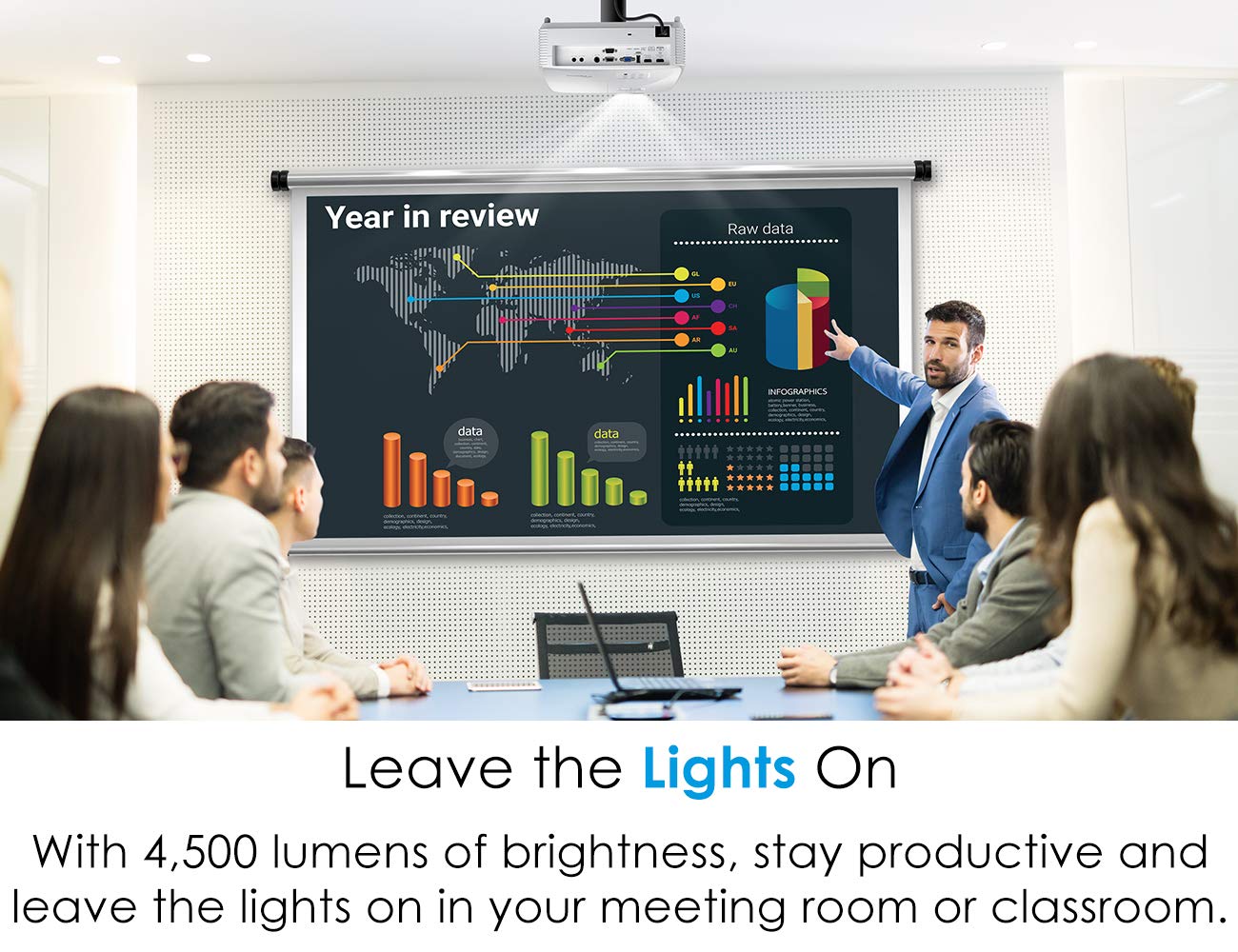 Optoma Eh412 1080P Hdr Dlp Professional Projector | Super Bright 4500 Lumens | Business Presentations, Classrooms, And Meeting Rooms | 15000 Hour Lamp Life | 4K Hdr Input | Speaker Built In , White