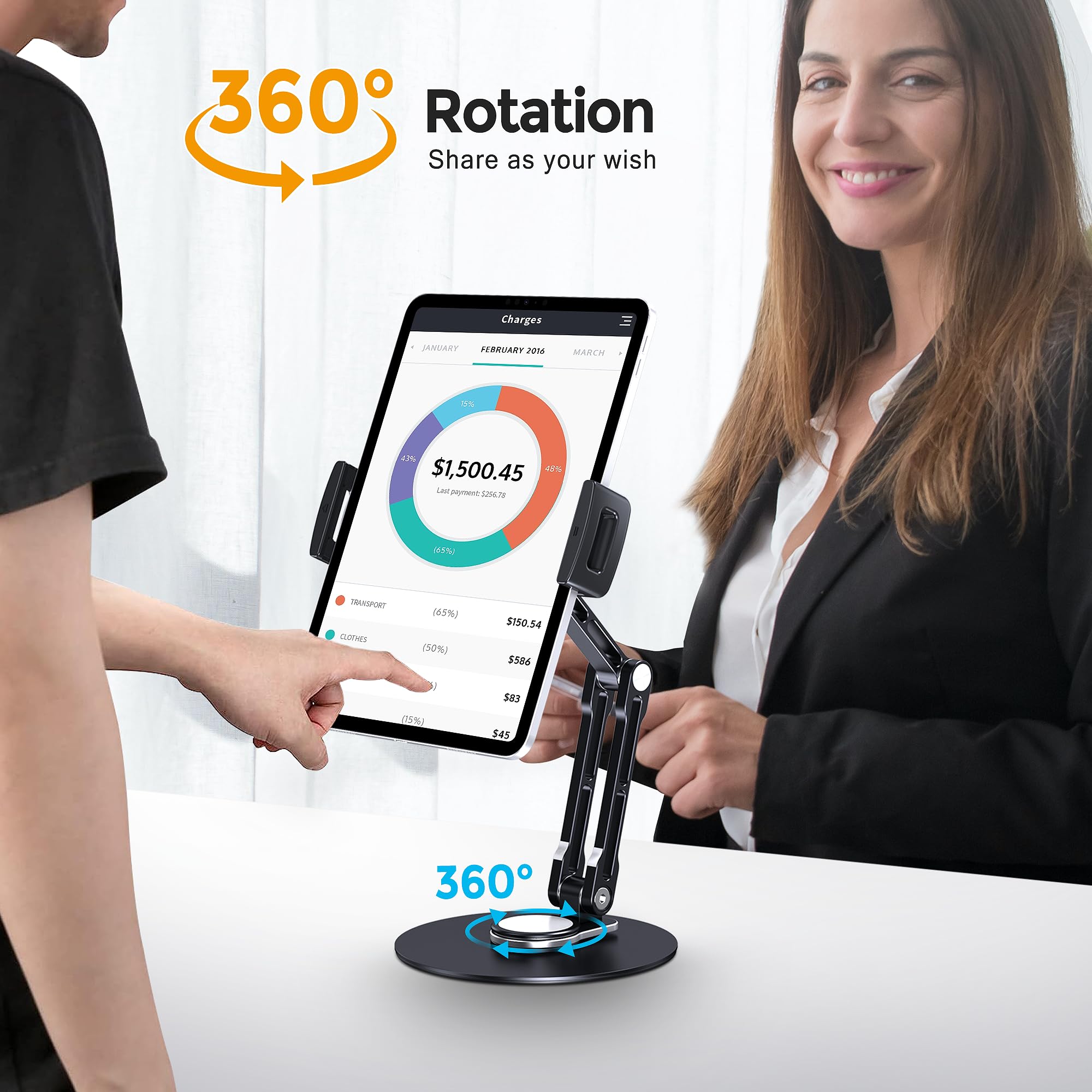 Lucrave Tablet Stand Holder For Ipad, Adjustable With 360 Rotating Base For Desk, Aluminum Swivel Tablet Stand Compatible With I