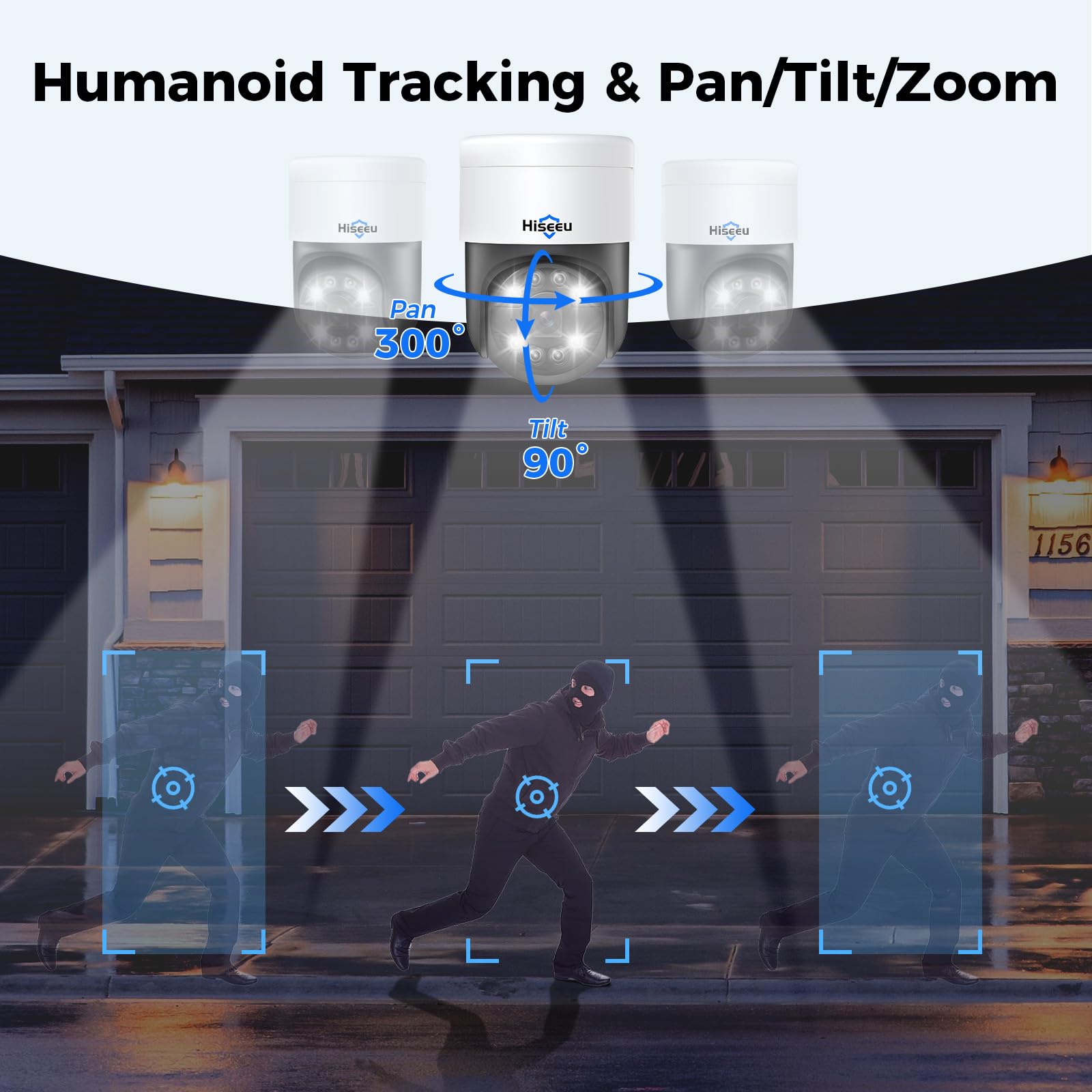 [300�Pan 90�Tilt+Human Tracking] Hiseeu 4K Poe Ptz Camera System,Nvr Security Camera System W/6Pcs 5Mp Wired Security Camera Outdoor&Indoor,2 Way Audio,Waterproof,7/24 Record For Home Surveillance