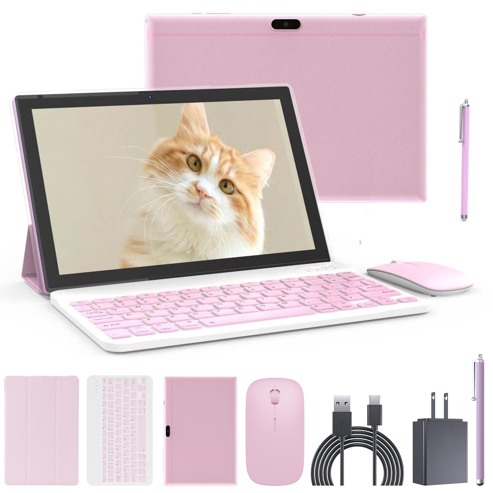 Zzb Tablet 2 In 1 Tablets 10 Inch Android 12 Tablet Set With Keyboard Case Mouse Stylus Film, 4Gb+64Gb Tablets 10.1'' Tab 1280 *