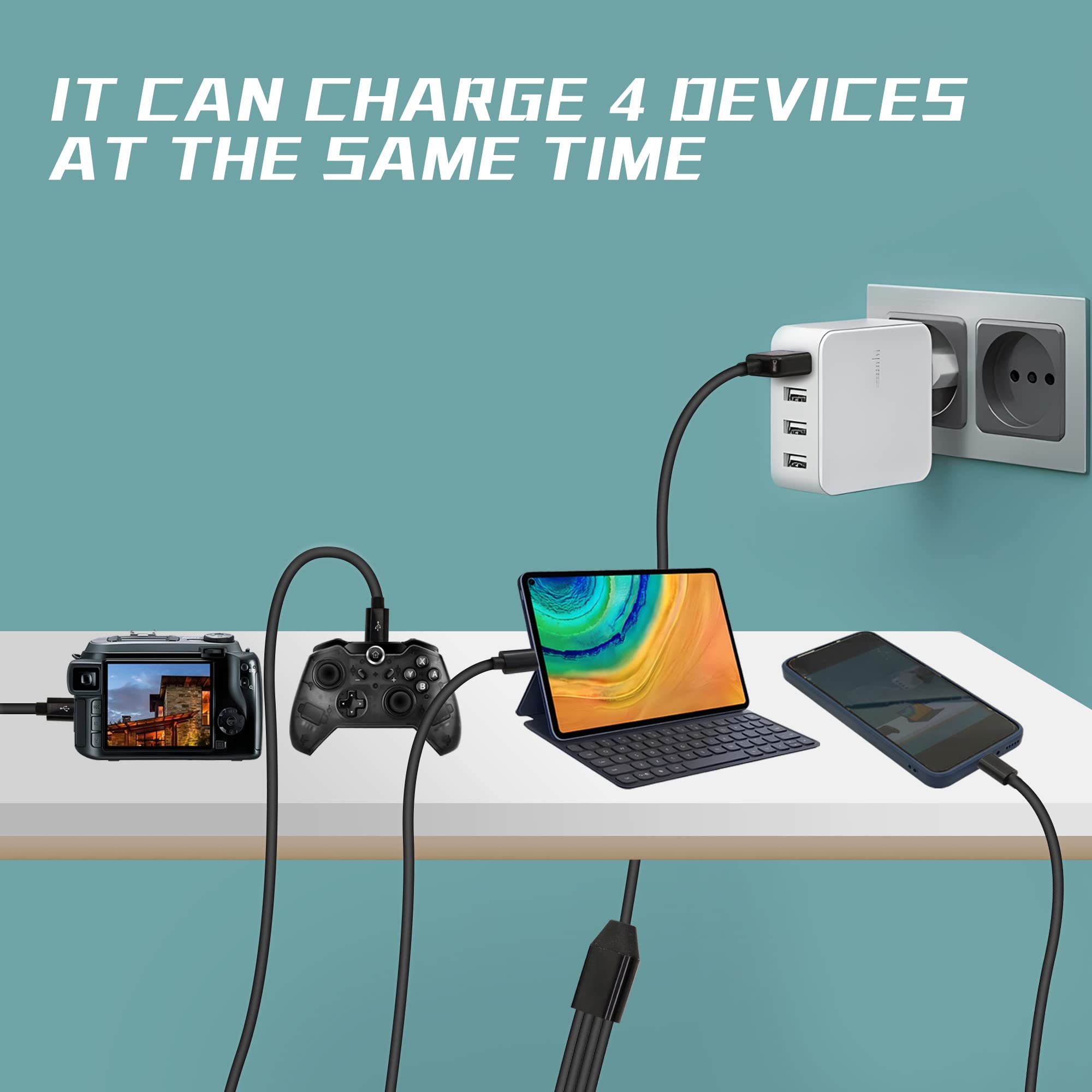 Qianrenon 4 In 1 Micro Usb B Data Cable, 1.5M/4.92 Ft (Black) For Smartphone, In Vehicle Devices, Bluetooth Devices