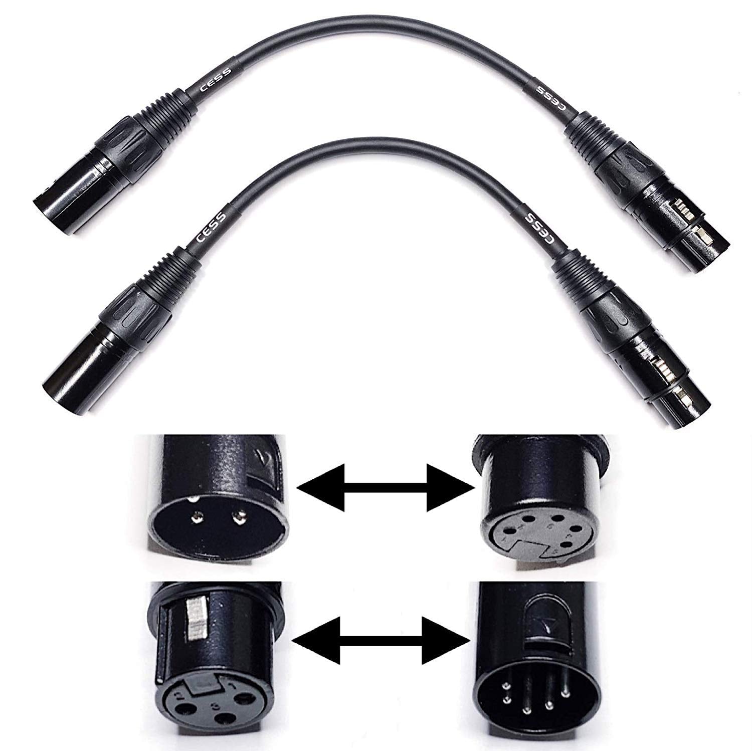 Cess 078 Xlr 3 Pin To Xlr 5 Pin Adapter Cables, Xlr3M To Xlr5F & Xlr3F To Xlr5M, 2 Pack