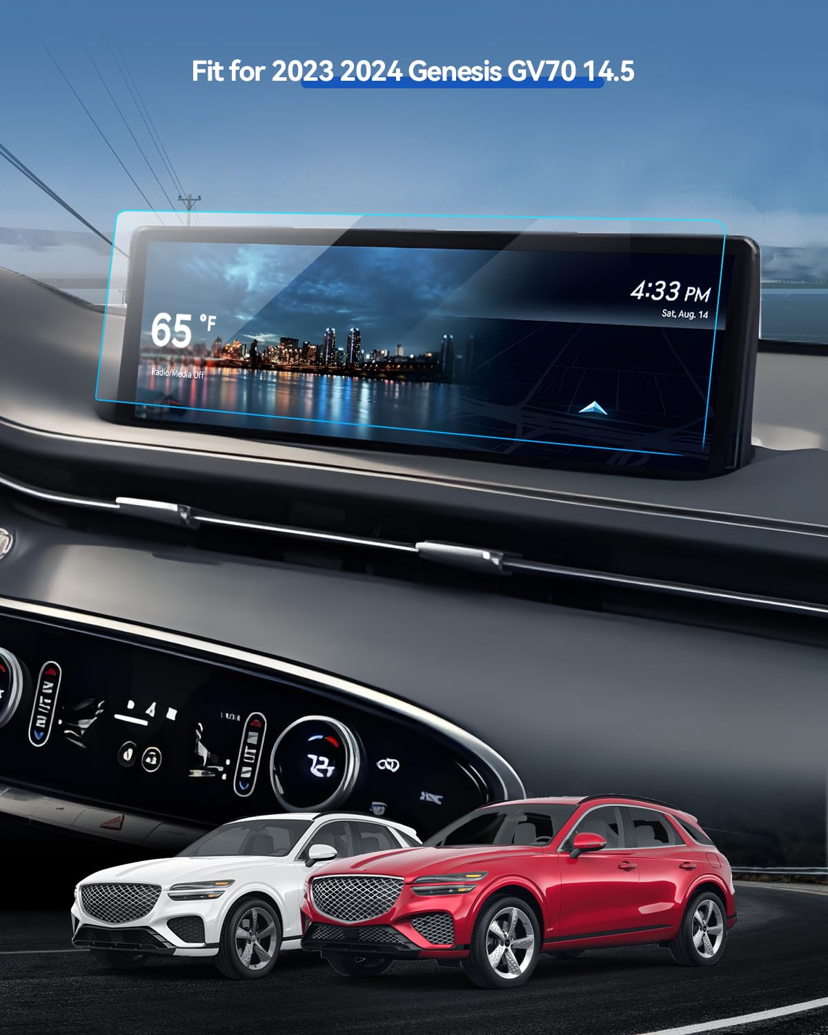 Lantu Car Screen Protector For 2022 2023 2024 Genesis Gv70 (2.5T, 3.5T) Accessories Navigation Touchscreen Protector Film Temper