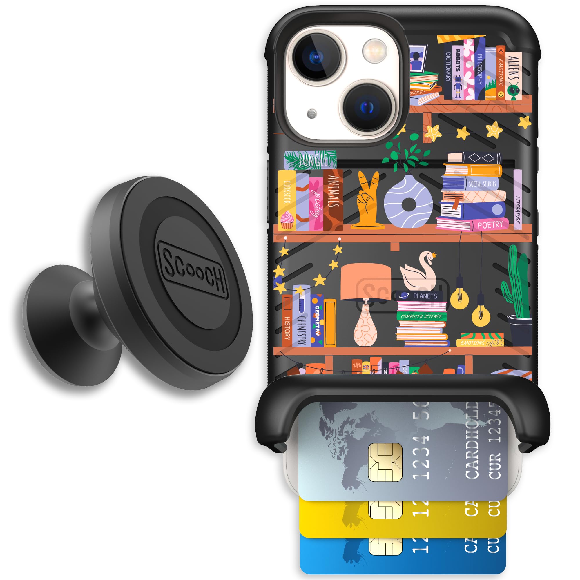 Scooch for iPhone 13 Mini Case with Card Holder, Wingmate Wallet Case with Hidden Card Slot and RFID Protection, Starter Bundle 