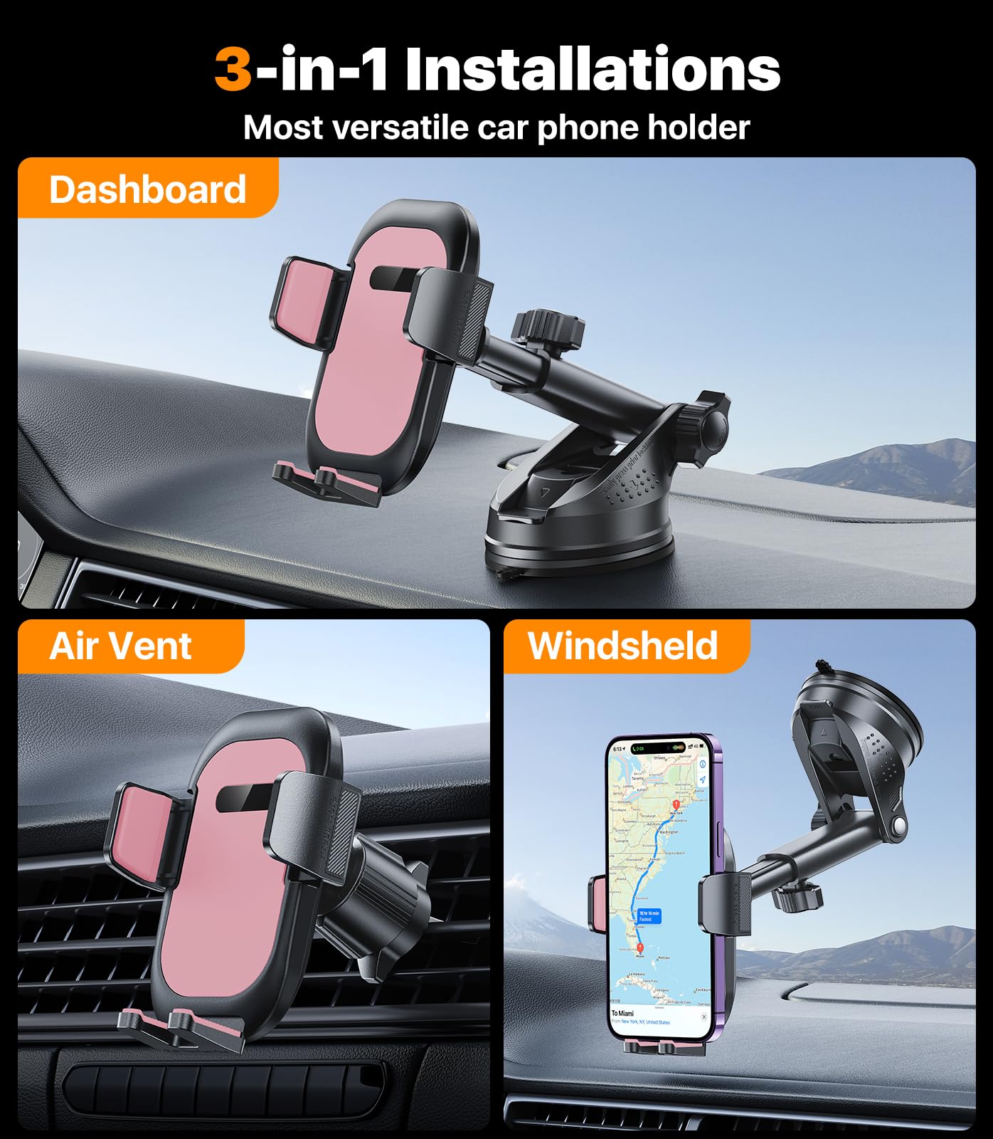 Ultra Stable Phone Holders For Your Car [Powerful & 360 Adjustable Suction Cup] Universal Car Phone Holder Mount Long Arm Flexib