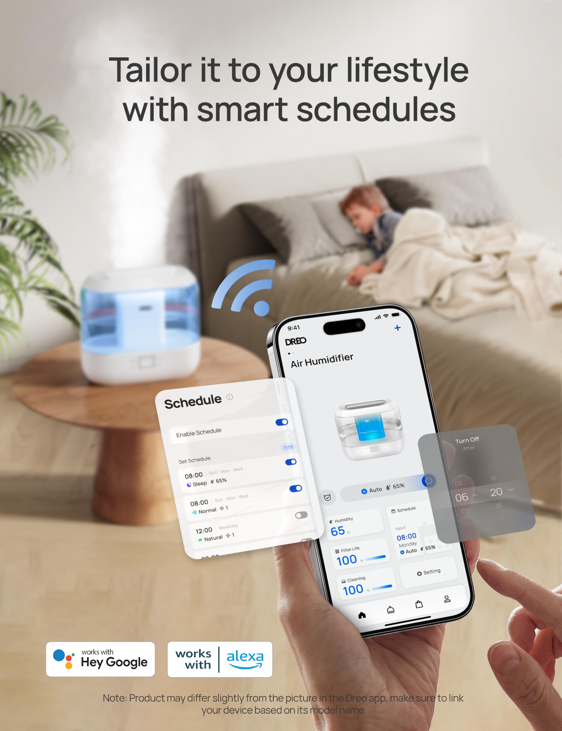 Humidifiers For Bedroom - Dreo Quiet (4L Water Tank) Cool Mist Top Fill Essential Oil Diffuser For Home, Smart App & Voice Contr