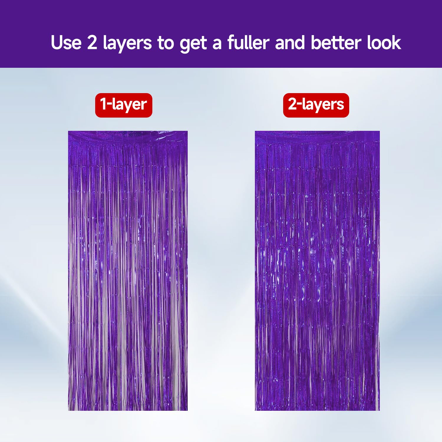 Qrabbit 4 Pack Purple Party Streamers, Shiny Foil Fringe Curtain Backdrop For Birthday Wedding Bachelorette Baby Shower Bridal S