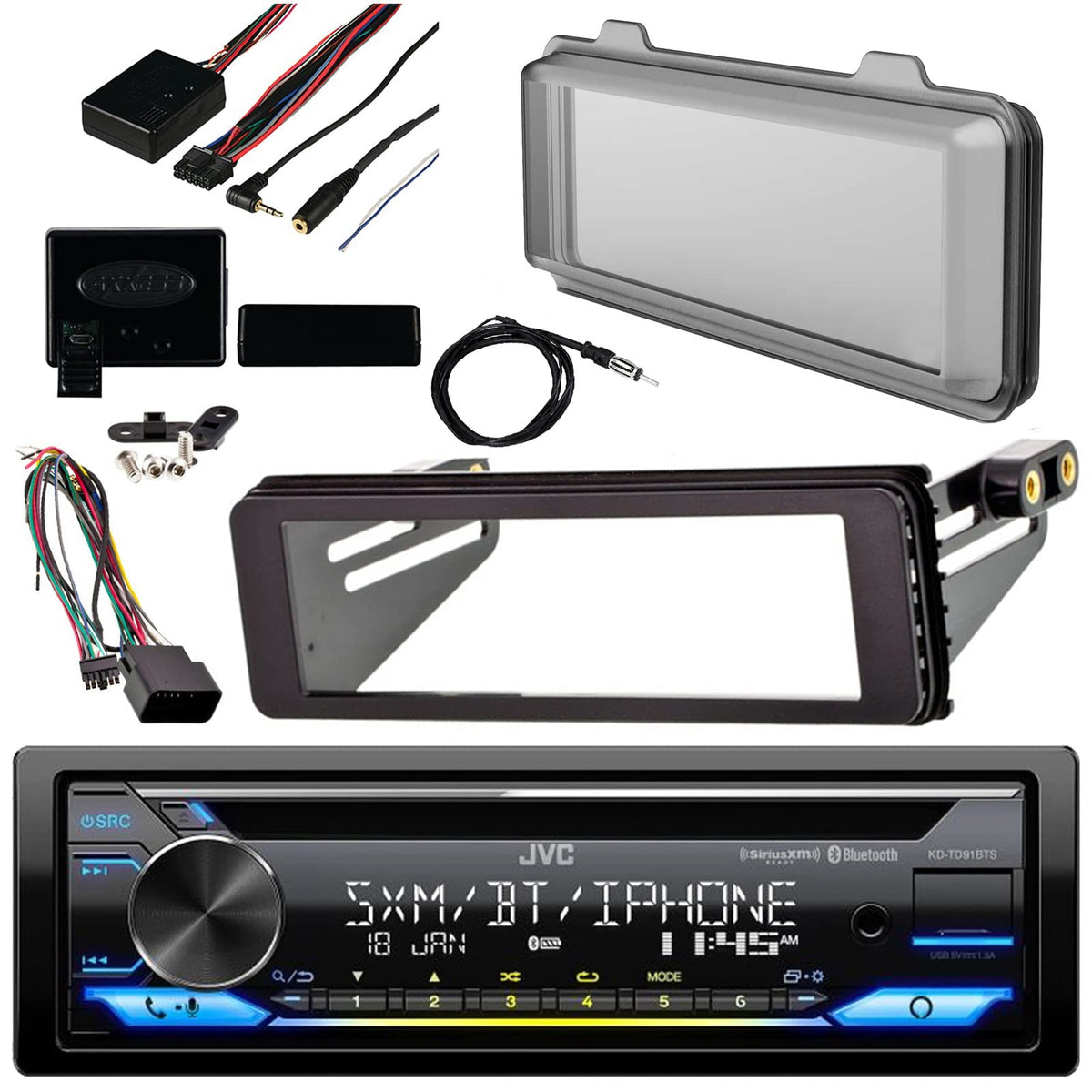 Jvc In-Dash Cd Player Bluetooth Usb Aux Am/Fm Radio Receiver Bundle With Stereo Install Kit, Weathershield Cover, Universal Stee
