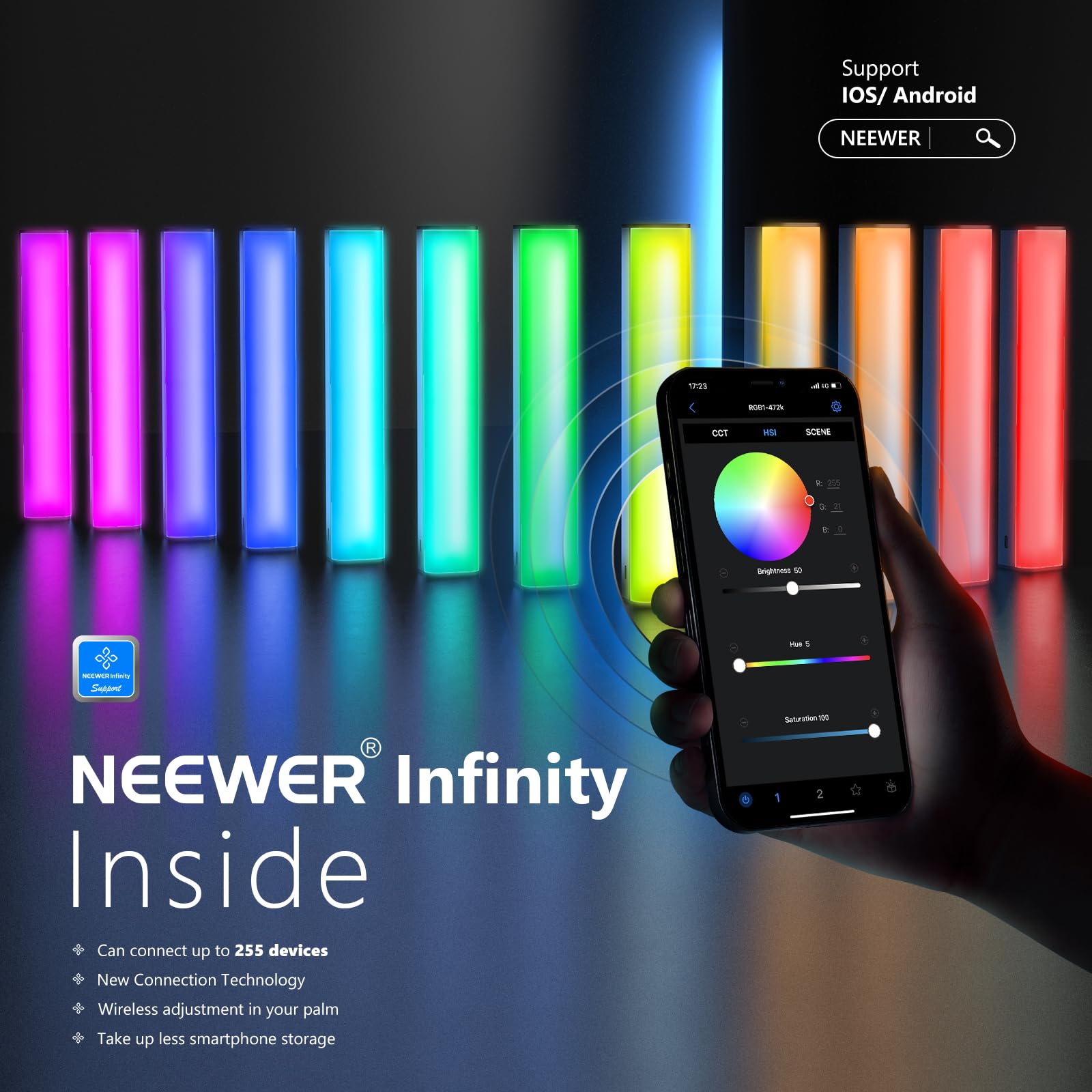 Neewer Rgb Led Video Light Stick, Touch Bar & App Control, Magnetic Handheld Photography Light, Dimmable 3200K~5600K Cri98+ Full