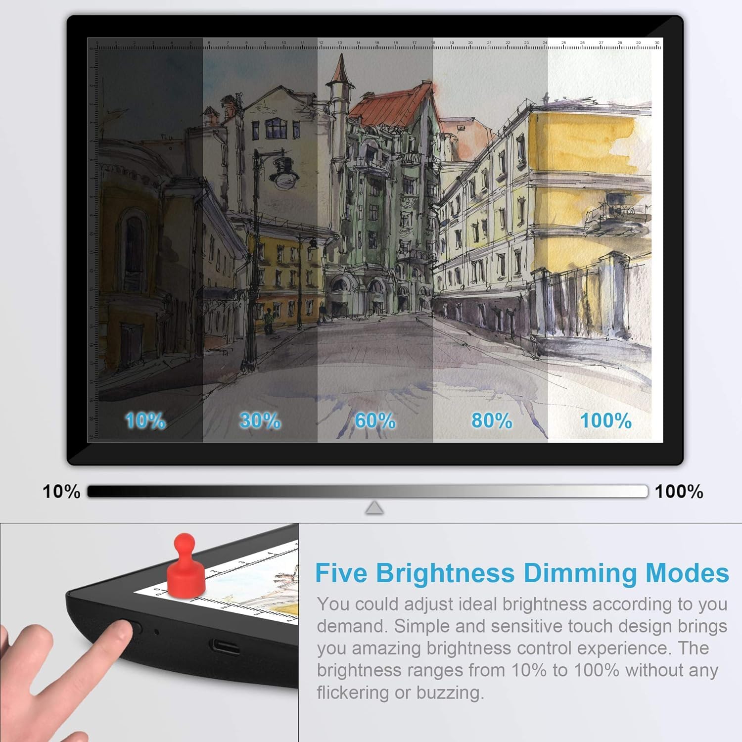 Rechargeable A4 Light Pad, Led Tracing Light Box For Diamond Painting, Comzler Light Board With Stepless Dimmable Type C Cable,