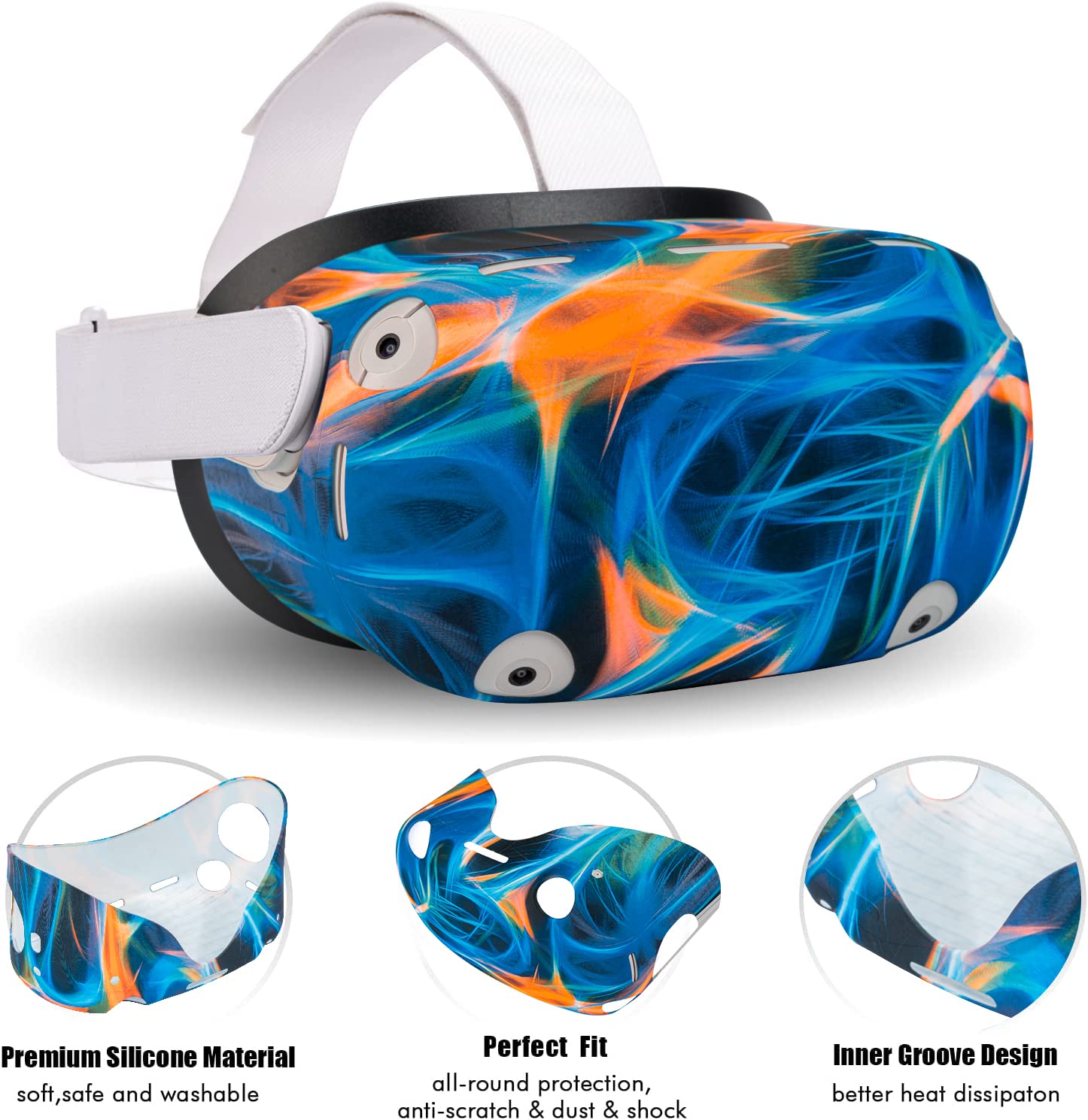 Compatible With Oculus Quest 2 Accessories, Silicone Face Cover, Vr Shell Cover,Touch Controller Grip Cover,Protective Lens Cove