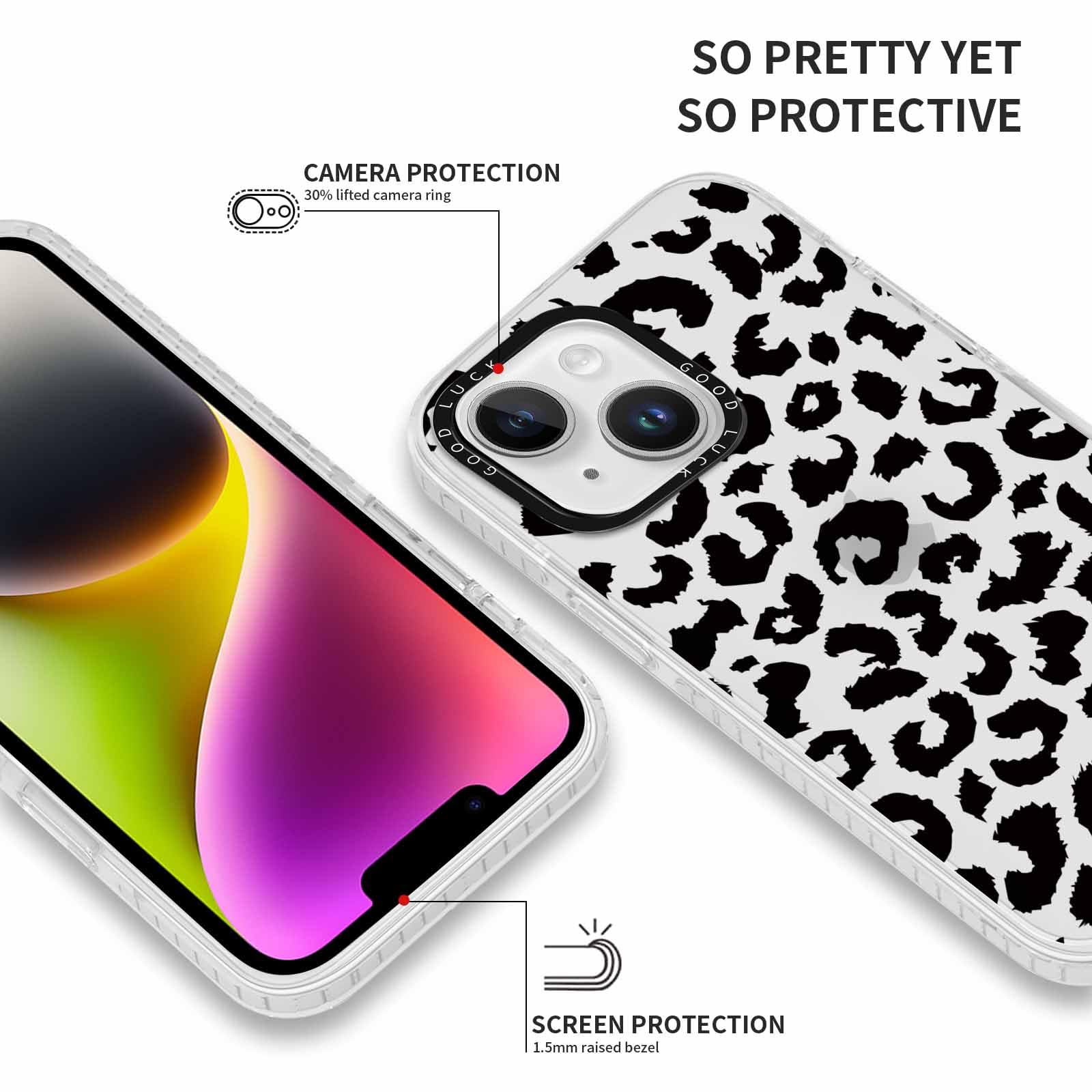 Rumdey 2 Pack Cute Clear Leopard Cases For Iphone 14 Plus 6.7'' Phone Case, Cheetah Print Design Cases Soft Silicone Slim Tpu Sh