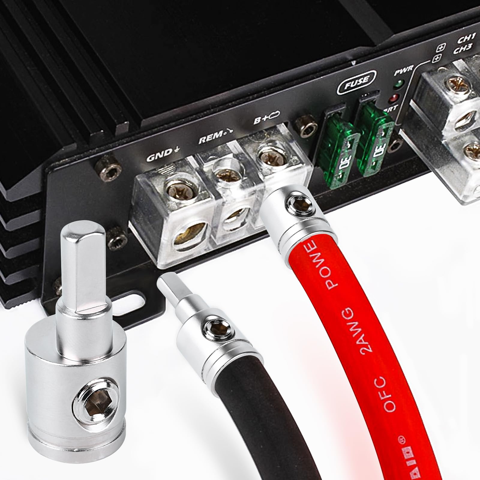 Tottist Amp Input Reducer 0 Gauge To 4 Gauge (2Pcs) Car Stereo Audio Awg Pin Power Ground Wire Reducer 2Pcs