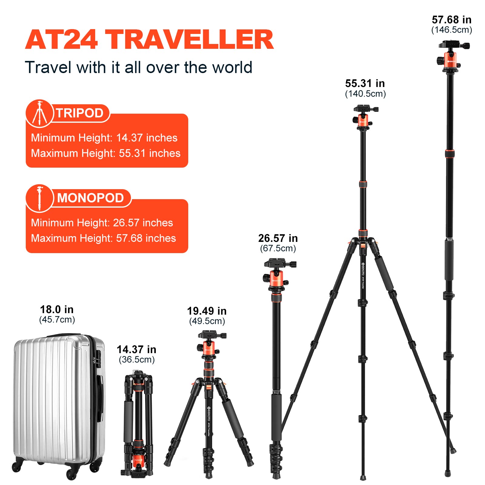 Geekoto 58� Magnetic Tripod, Compact Aluminum Alloy Lightweight Magsafe Camera Tripod With 360 Degree Panorama Ball Head, Professional Camera Tripod For Travelling, Learning And Working