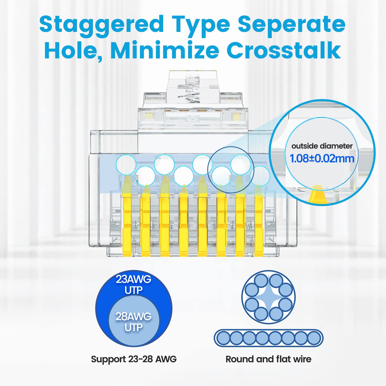 Ampcom Rj45 Cat6 Pass Through Connector Gold Plated Modular Plug For Utp 23 26Awg Solid Or Stranded Ethernet Cable 100 Pack