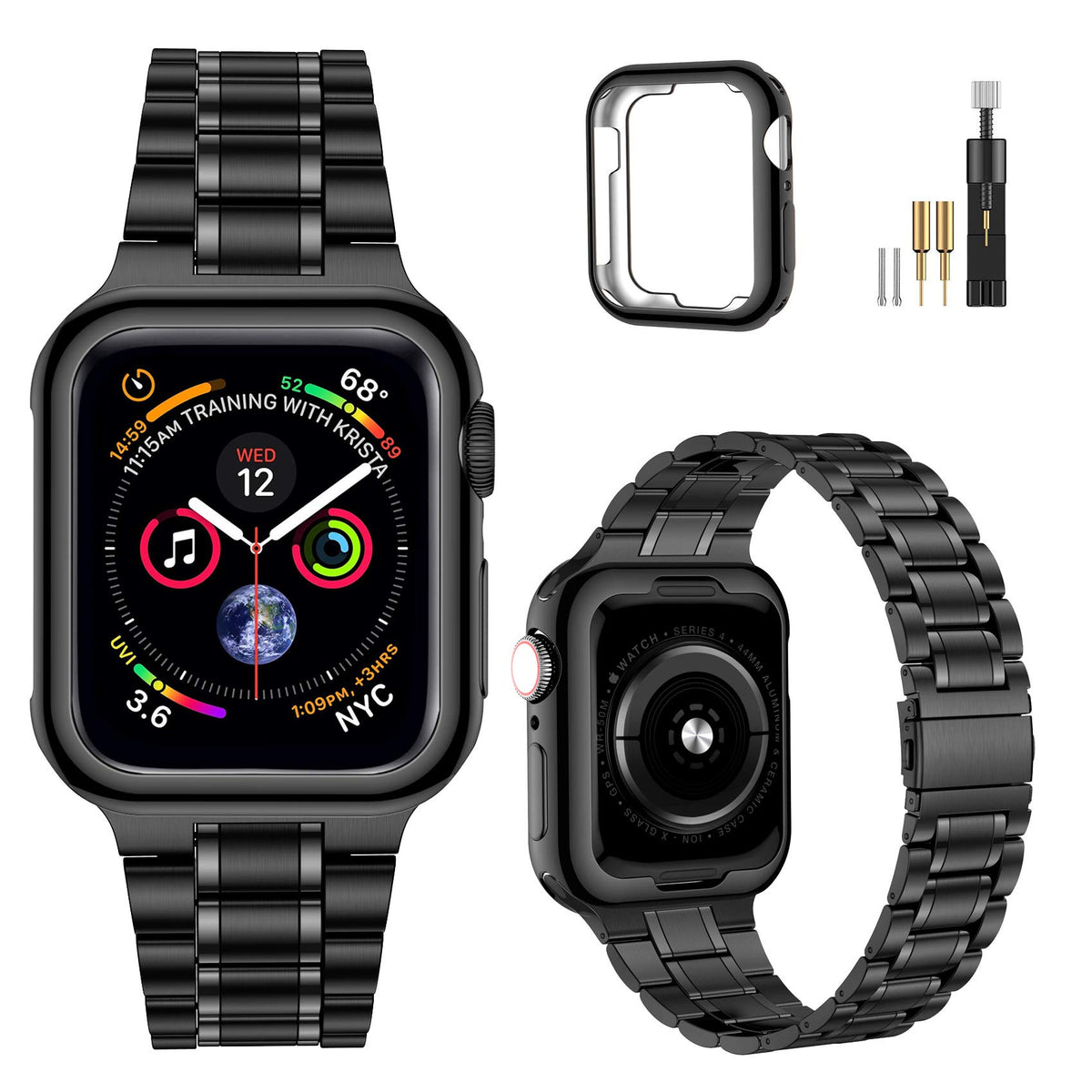 Miohhr Solid Stainless Steel Band Compatible With Apple Watch 38Mm 40Mm, Metal Strap With Soft Tpu Case For Iwatch Series 6 5 4