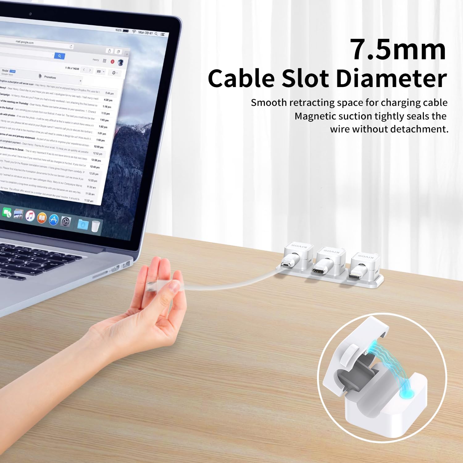 KIVOS Magnetic Cable Clips L1 6 Pack Cord Organizer for Desk Car Wall Plastic White