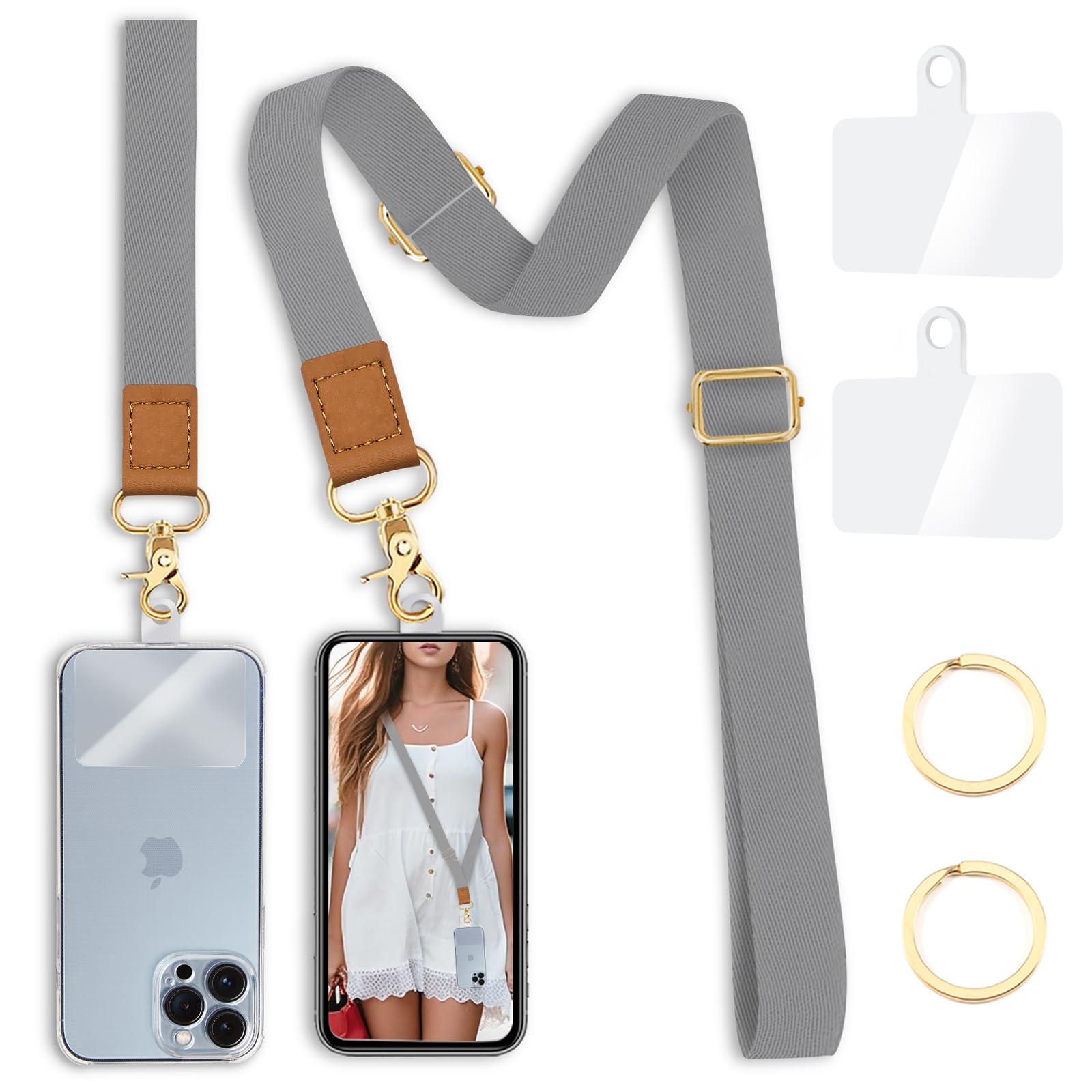 Yonlevres Phone Lanyard Crossbody Wrist Strap, Grey Cell Phone Lanyards For Around The Neck Wristlet Adjustable Phone Strap, Sol