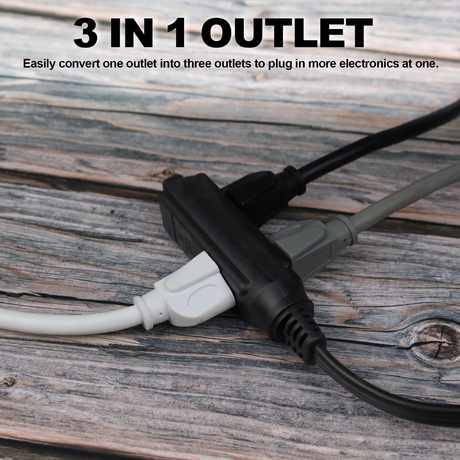 Ep 1 Ft 3 Outlet Extension Cord With Flat Plug, 3 Prong Grounded, 16/3 Spt 3 Power Cable For Indoor Use, Black, 2 Pack