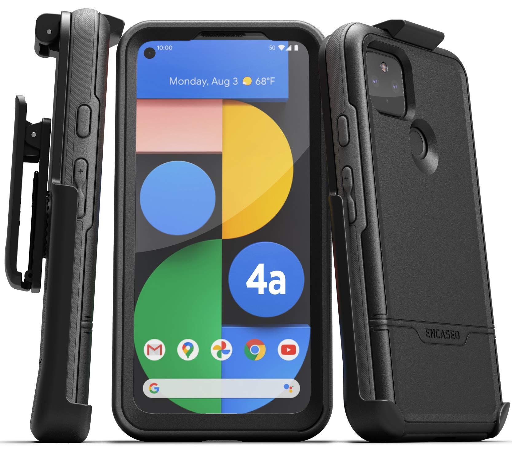 Encased Pixel 4a 5G Case with Screen Protector and Belt Clip (Rebel Shield) Heavy Duty Full Body Cover with Build-in Screen Guar