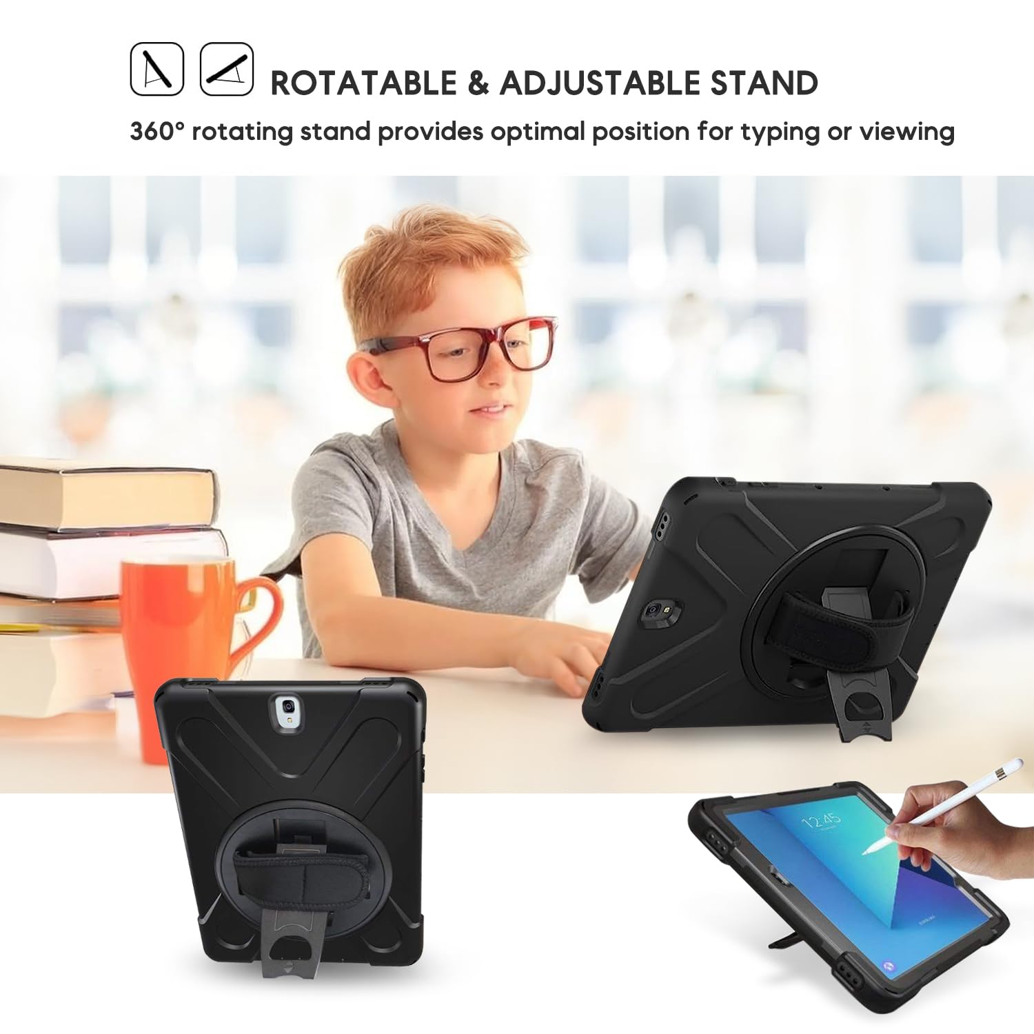 Dreamerx Samsung Galaxy Tab S3 9.7 Case T820/T825/T827, Heavy Duty Full Body Rugged Protective Silicone Case Cover With Rotating