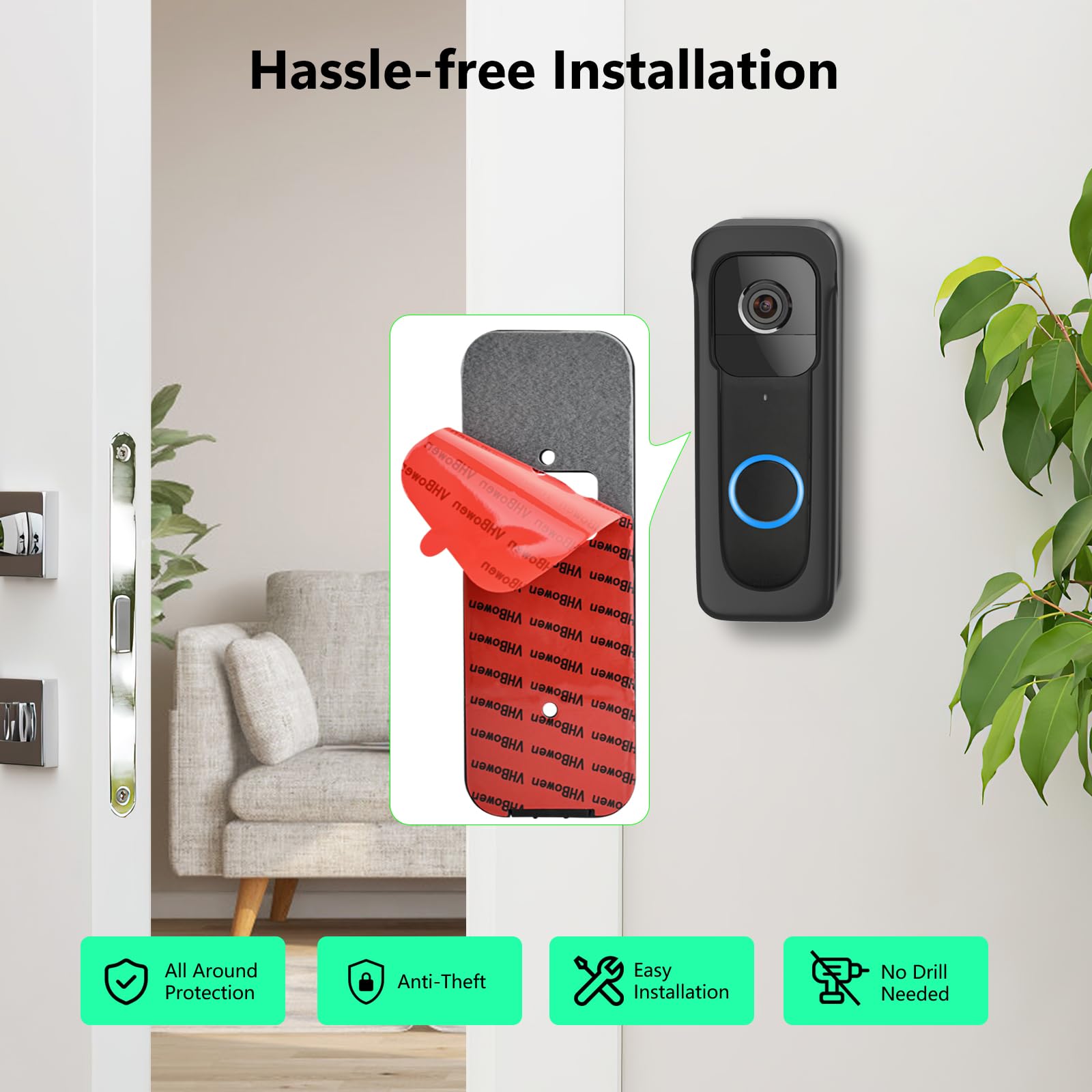 Anti Theft Blink Doorbell Mount For Blink Video Doorbell, Adhesive No Drill Doorbell Mounting Bracket For Apartment, Home, Rente