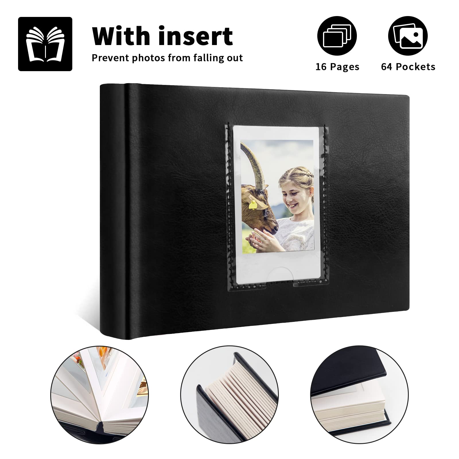 64 Pockets Mini Photo Album With Writing Space, Front Window, 2X3 Inch Photo Album For Fujifilm Instax Mini 12 11 9 99 8 7+ 40 C